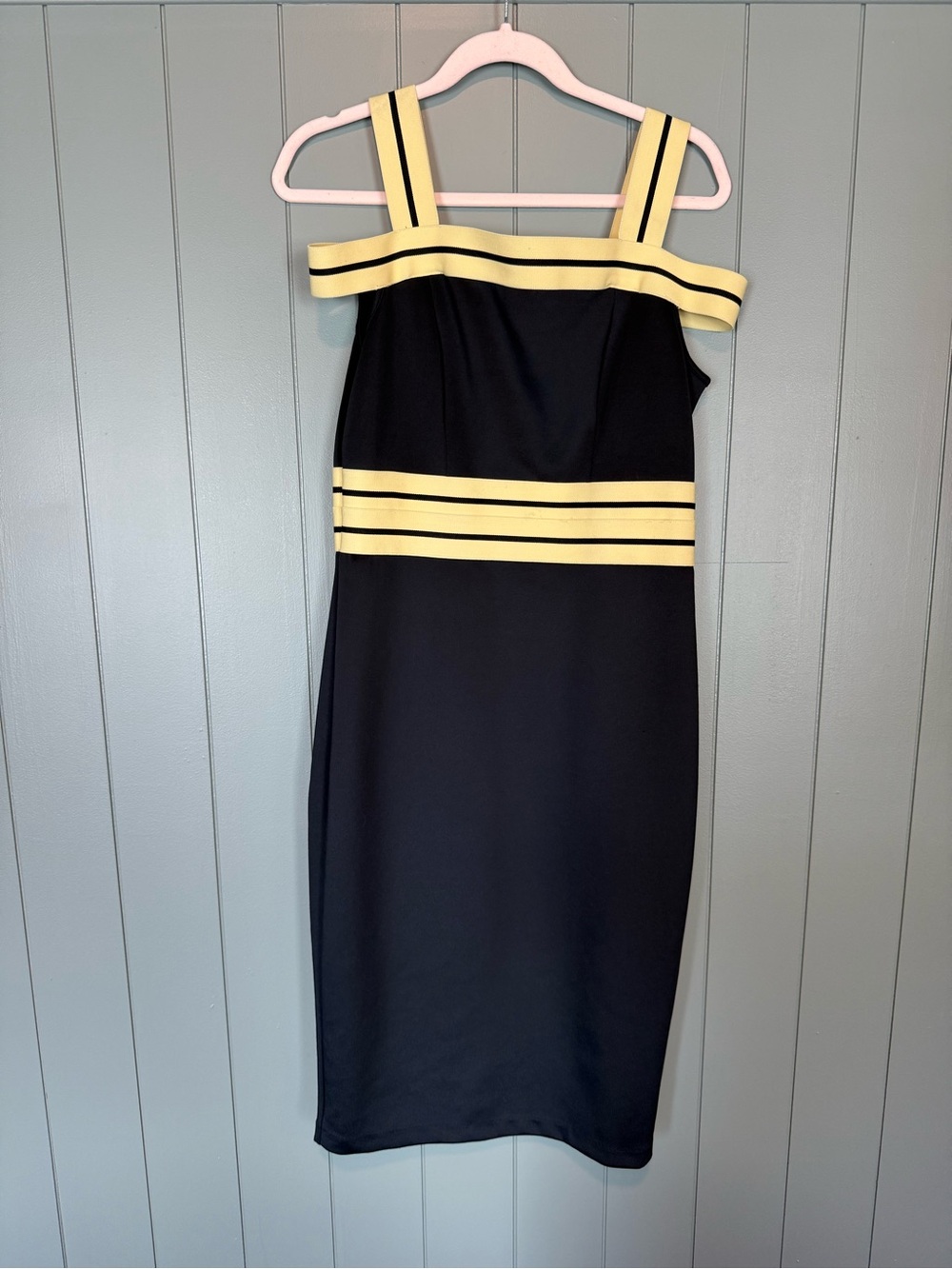 Black Dress with Yellow Stripes Midi Dress